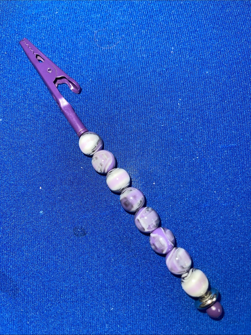 Hand Crafted Purple and White Beaded Smoking Clip